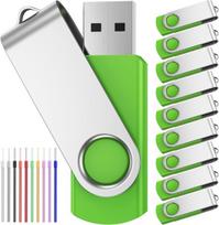 USB laikmena 10 vnt. 16Gb Usb atmintinės, žalios, sulankstomos, su virvelėmis