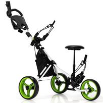 Costway 3 ratų golfo vežimėlis, pagamintas iš aliuminio su skėčio laikikliu ir sėdyne sulankstomas golfo vežimėlis Golf Caddy Green