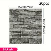 3D lipdukas sienai su plytų raštu, pilkas, 20 vnt. 38 cm / 14,96 colio pelenai