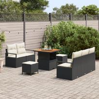 vidaXL Sodo Sofų Rinkinys su pagalve 8 pcs Juoda poliratanas