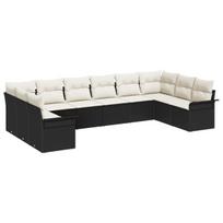 10 Dalių Sodo Sofa Komplektas Su Pagalvėmis Juodas Poli Ratanas,2-Vietų Sodo Sofa Su Saugykla & Pagalvėmis Juodas Poli Ratanas