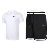 „Nike“ vienspalviai logotipo spausdinti treniruočių trumpomis rankovėmis polo marškinėliai su spalvų blokais laisvalaikio šortai vyrams balti juodi CJ4457-100+DH7161-010 S