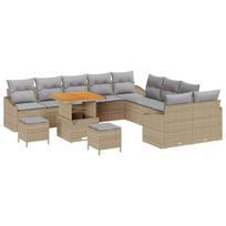vidaXL Sodo Sofų Rinkinys su pagalve 13 pcs Smėlio Poli ratanas