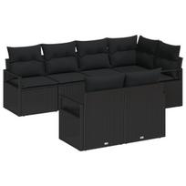 vidaXL Sodo Sofų Rinkinys su pagalve 7 pcs Juoda poliratanas