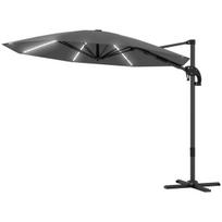 Outsunny konsolinis skėtis nuo saulės LED Solar Ø300cm reguliuojamo aukščio skėtis nuo saulės su rankena, stovu UV50+ atsparus vandeniui 360° besisukantis skėtis nuo saulės palenkiama sodo pavėsinė sodui, balkonui tamsiai pilka, Tamsiai pilka
