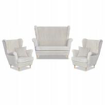Rene Estella sofos komplektas su wingback, Family Furniture foteliai, smėlio spalvos velvetas