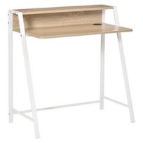 Rašomasis stalas su lentyna ir kabelių tvarkymo sistema 84x45x85 cm, baltas/ąžuolo, Balta+ ąžuolas