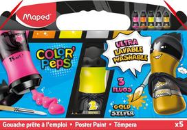 Guašas Maped ColorPeps 5x75ml (3 fluot+auksinė+sidabrinė)