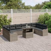 vidaXL Sodo Sofų Rinkinys su pagalve 11 pcs Pilka Poli ratanas
