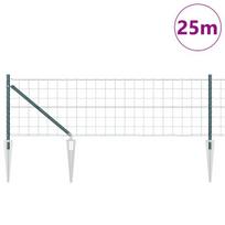 vidaXL Tvora su stulpais Žalia 0,4 x 25 m Plienas ir PVC