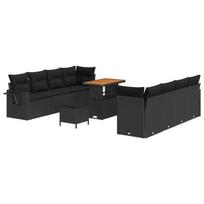 11 dalis sodo sofa rinkinys su pagalvėlėmis Juoda Poli Ratanas Akacija,3 dalis sodo valgomojo rinkinys su pagalvėlėmis Juoda Poli Ratanas Akacija