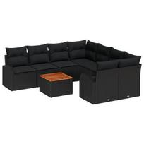 vidaXL Sodo Sofų Rinkinys su pagalve 9 pcs Juoda poliratanas