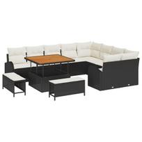 12 dalių sodo sofa rinkinys su pagalvėlėmis Juodas poliratanas akacijos,2-vietė sodo sofa su saugojimu ir pagalvėlėmis Juodas poliratanas,3 dalių sodo valgomojo rinkinys su pagalvėlėmis Juodas poliratanas akacijos