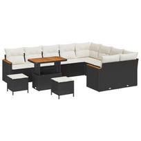 vidaXL Sodo Sofų Rinkinys su pagalve 12 pcs Juoda Poli ratanas
