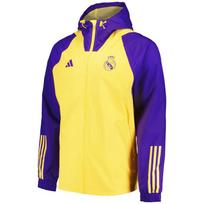 Adidas Real Madrid 2023-24 Sezono Lauko Atsitiktinė Sportinė Patogi Su Gobtuvu Ilgomis Rankovėmis Striukė Unisex Striukė Violetinė Geltona IQ0538 M