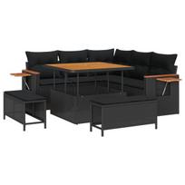 vidaXL Sodo Sofų Rinkinys su pagalve 8 pcs Juoda