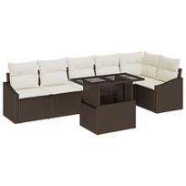vidaXL Sodo Sofų Rinkinys su pagalve 7 pcs Ruda ir grietinėlė