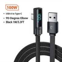 USB-A į USB-C greito įkrovimo laidas,  Juoda