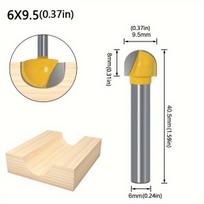 Apvalaus dugno frezos antgalis medienai 6mm kotas, 1vnt 6x9,52mm