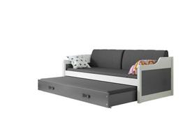 Vuodesofa Lebeau su čiužiniu ir papildoma lova bei dėklų dėže 90x200cm baldine plokšte, medis pilka baldine plokšte, medis, Vuodesohva Lebeau patjalla ja lisävuoteella ja aluslaatikolla 90x200cm kalustelevy,puu harmaa kalustelevy,puu