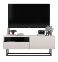 Lofto stiliaus TV spintelė Enjoy su stalčiumi juodos metalinės kojelės Lindner baldai kašmyro matinė 120 cm
