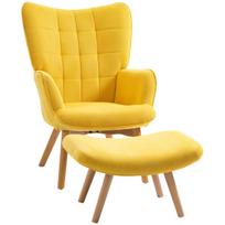 "HOMCOM recliner lounge chair" kėdė "wing chair" su taburete Fotelis su medinėmis kojomis, pagamintas iš geltonos spalvos laido