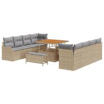 11 dalių sodo sofos rinkinys su pagalvėlėmis smėlio poli ratanas akacija,2 vietų sodo sofa su pagalvėlėmis smėlio poli ratanas,3 dalių sodo valgomojo rinkinys su pagalvėlėmis smėlio poli ratanas akacija