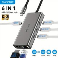 6 viename USB C šakotuvas adapteris dokas su 4 10Gbps USB C lizdais, 100W PD įkrovimas nešiojamam kompiuteriui MacBook Air iPad Pro