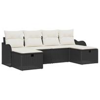 vidaXL Sodo Sofų Rinkinys su pagalve 6 pcs Juoda Poli ratanas