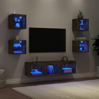 vidaXL Sieninė TV sekcija su LED, 7 dalių, dūminio ąžuolo, mediena