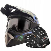 Motokroso, BMX šalmas XS (53-54 cm) + akiniai + pirštinės