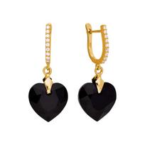 Sidabriniai auskarai moterims DiamondSky „Romantic Heart III (Jet)“ su Swarovski kristalais