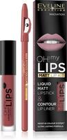 Matiniai lūpų dažai Eveline Oh My Lips Liquid Matt Lipstick, 4,5 ml + lūpų pieštukas Contour Lip Liner 15 deep coral