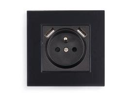 Rinkinys: 1x Bianka 230V 16A 2x USB įžemintas elektros lizdas + stiklo rėmelis - juodas