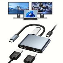 4K USB-C į Dvigubą HDTV Adapteris - 30Hz, Daugiafunkcinis Hub su 2xHDMI, USB 3.0 ir 100W Maitinimas
