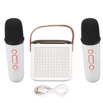 Mini karaoke aparatas stereo nešiojamas RGB šviesos Bluetooth garsiakalbis su 2 belaidžiais mikrofonais namų vakarėliui balta
