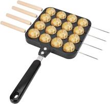 Grilis priedai, Takoyaki keptuvė su rankena – Nelipnus aštuonkojų kamuoliukų forma | 16 skylių | Apima 4 kepimo adatas | Idealiai tinka japoniškam maistui | Tolygus šilumos paskirstymas | Lengva priežiūra