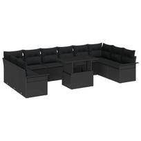 11 dalių sodo sofos komplektas su pagalvėmis juodos poli ratanas,2 vietų sodo sofa su saugojimu ir pagalvėmis juodos poli ratanas