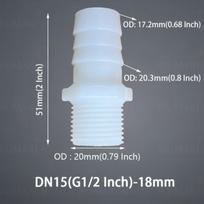 Žarnos jungtis su išoriniu sriegiu, baltos spalvos, G1/2–18 mm (0,7 colio)