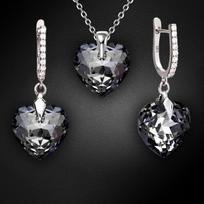 Sidabrinis papuošalų rinkinys moterims DiamondSky „Romantic Heart III R (Silver Night)“ su Swarovski kristalais