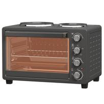 Mini krosnelė HOMCOM Mini orkaitė 28 L 2600 W Mini orkaitė 100-230 ℃ 60 min. laikmatis, su 2 pašildymo plokštėmis, kepimo skardomis ir grotelėmis Krosnelė picai su trupinių dėže, dėklo rankena Juoda, Juoda