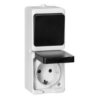 Vienpolio jungiklis 5908254829352, Vienpolio jungiklis + 2P+Z Schuko lizdas AQUATIC MINI IP54 baltos ir juodos spalvos