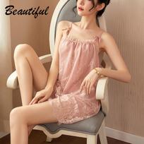 Plus Size Sexy Lace Lingerie: See-Through Nightgown with Quick Release Flirting Robe One Size 80-140 kg beige