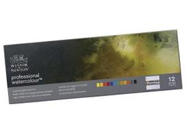 Akvareliniai dažai W&N Professional 12 kubeliu ir 12 tušciu vietu metaline dežute