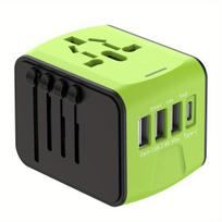 Universalus kelioninis adapteris su USB,  Žalias