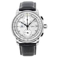 Zeppelin 100 Jahre Chronograph Odinis dirželis Sidabrinis ciferblatas kvarcinis 86701 vyriškas laikrodis sidabras