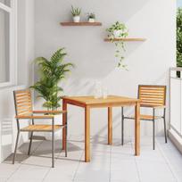 vidaXL Sodo valgomojo komplektas 3 pcs Pilka Kietos akacijos mediena