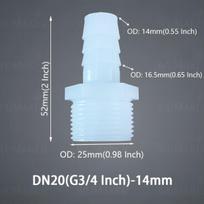 Plastikinė žarnos jungtis su išoriniu sriegiu, G3/4–14 mm (0,55 colio)