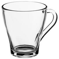 Stiklinis puodelis su ausimi 250 ml, lygus, skaidrus, skirtas kavai arbatai