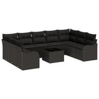 10 dalių sodo sofos komplektas su pagalvėmis, smėlio poli ratanas,2 vietų sodo sofa su saugykla ir pagalvėmis, juodas poli ratanas